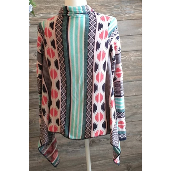 Red Camel Multicolor Long Sleeve Sweater Women's Sz M Southwest Cardigan Open - Picture 4 of 6